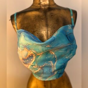 Turquoise Gold With Abstract Marble Print matching set crop top/short L